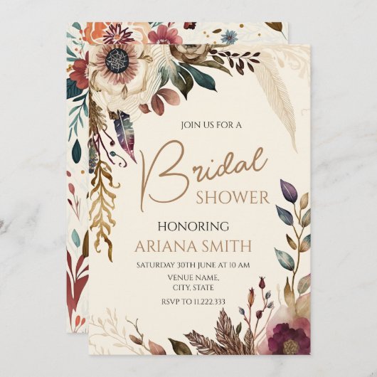 カスタマイズ可能なフローラブライダルシャワーカード 招待状 (正面/裏面)