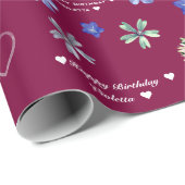 カスタマイズ可能なフローラブルゴーニュガーリーハッピーバースデー ラッピングペーパー (ロールコーナー)