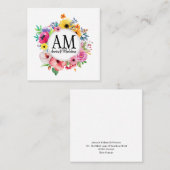 カスタマイズ可能なフローラモノグラムカラフルブーケ スクエア名刺 (正面/裏面)