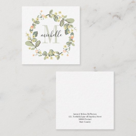 カスタマイズ可能なフローラモノグラムベビー桃の花 スクエア名刺 (正面/裏面)