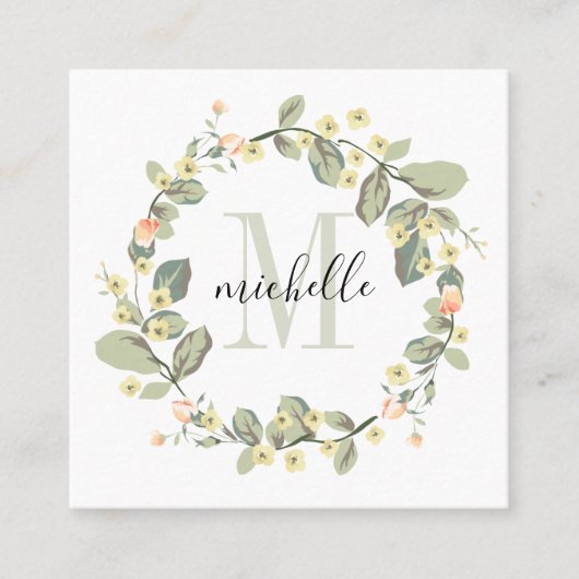 カスタマイズ可能なフローラモノグラムベビー桃の花 スクエア名刺 (正面)