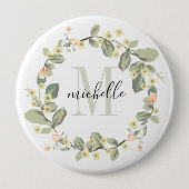 カスタマイズ可能なフローラモノグラムベビー桃の花 缶バッジ (正面)