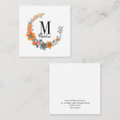 カスタマイズ可能なフローラモノグラム秋オレンジ色の花 スクエア名刺 (正面/裏面)