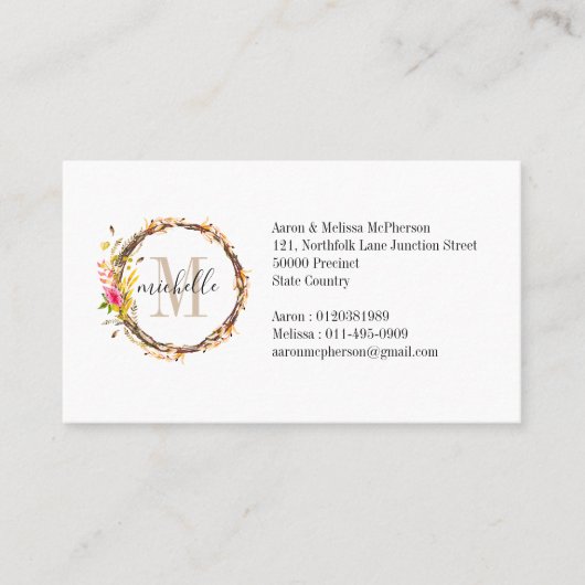 カスタマイズ可能なフローラモノグラム秋群 名刺 (正面)