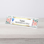 カスタマイズ可能なフローラ名プレートとロゴ/スローガン デスクネームプレート (正面)