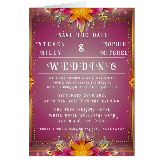 カスタマイズ可能なフローラ結婚式招待状 (正面)