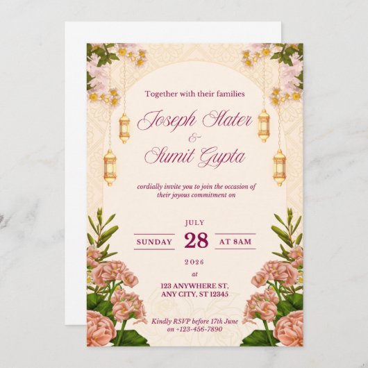 カスタマイズ可能なフローラ結婚式招待状 招待状 (正面/裏面)