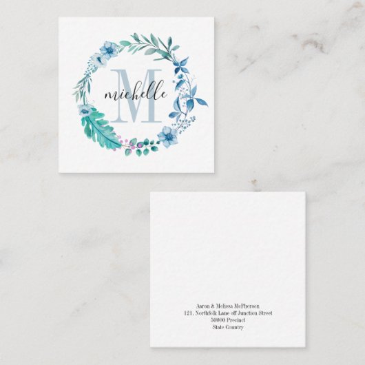 カスタマイズ可能なフローラModogram Blue春 スクエア名刺 (正面/裏面)