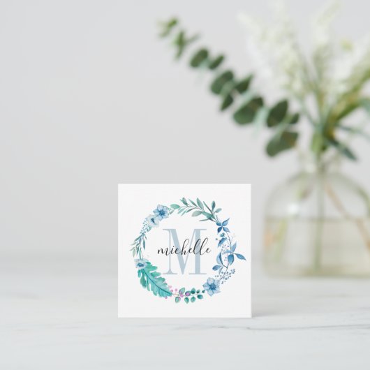 カスタマイズ可能なフローラModogram Blue春 スクエア名刺 (スタンド正面)