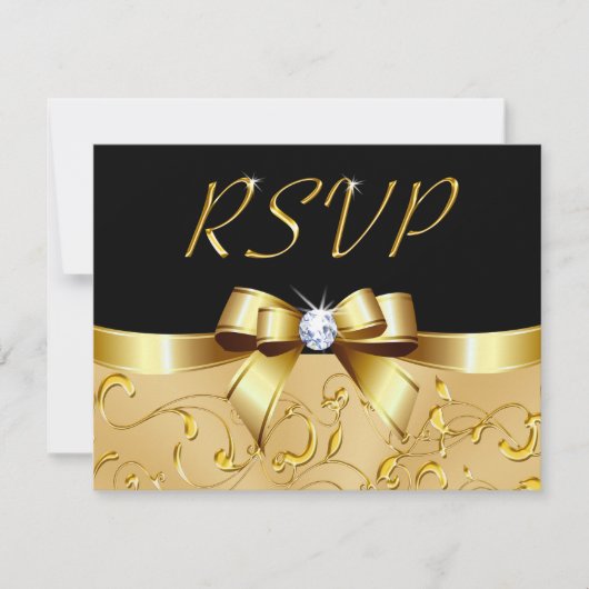 カスタマイズ可能なブラックとゴールドのRSVPカード - あなたのお名前(テキスト) 出欠カード (正面)