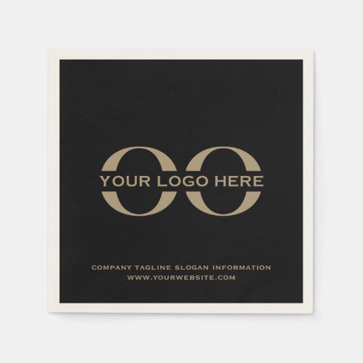 カスタマイズ可能なブラックと金ゴールドロゴカクテルナプキン スタンダードカクテルナプキン (正面)