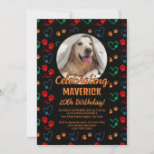 カスタマイズ可能なブラックオレンジドッグ誕生日パーティー 招待状 (正面)