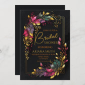 カスタマイズ可能なブラックブライダルシャワーカード 招待状 (正面/裏面)