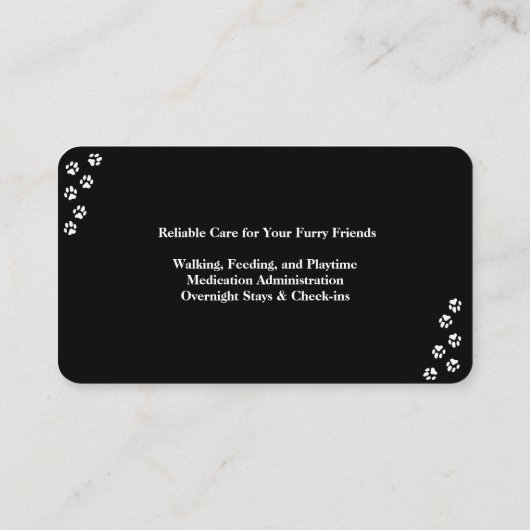 カスタマイズ可能なブラックペットシッターの名刺 名刺 (裏面)