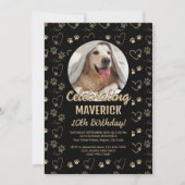 カスタマイズ可能なブラック金ゴールドドッグ誕生日パーティー 招待状 (正面)