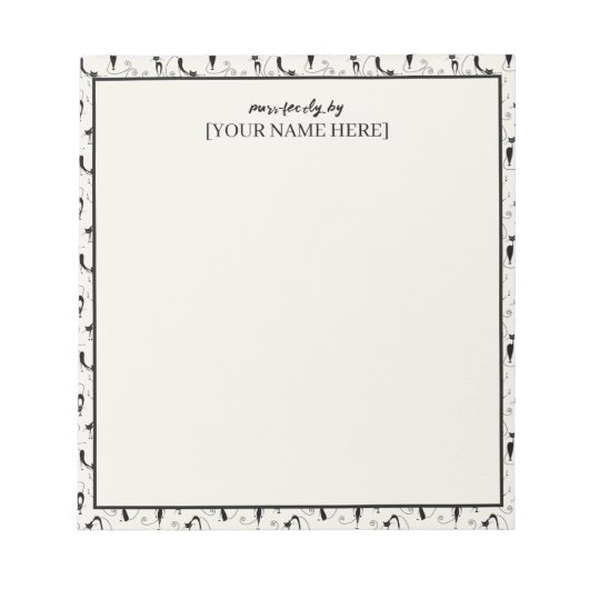 カスタマイズ可能なブラック&クリームシックなパーフェクトキャット ノートパッド (正面)