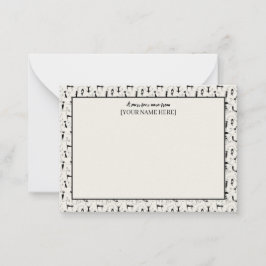 カスタマイズ可能なブラック&クリームシックな文房具猫 ノートカード