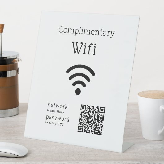 カスタマイズ可能なブラック&ホワイトの無料WiFiコード 台座サイン (インサイチュ)