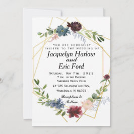 カスタマイズ可能なブルゴーニュ赤ちゃんブルー結婚フラワー 招待状