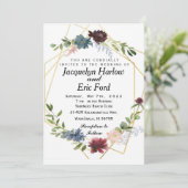 カスタマイズ可能なブルゴーニュ赤ちゃんブルー結婚フラワー 招待状 (スタンド正面)