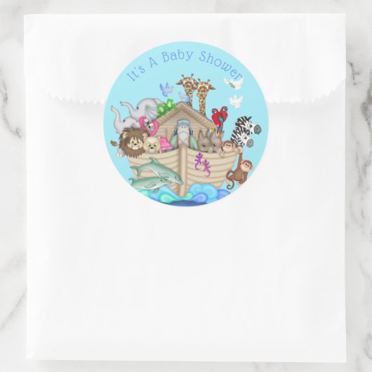 カスタマイズ可能なブルーノアのアークベビーシャワーステッカー ラウンドシール (バッグ)