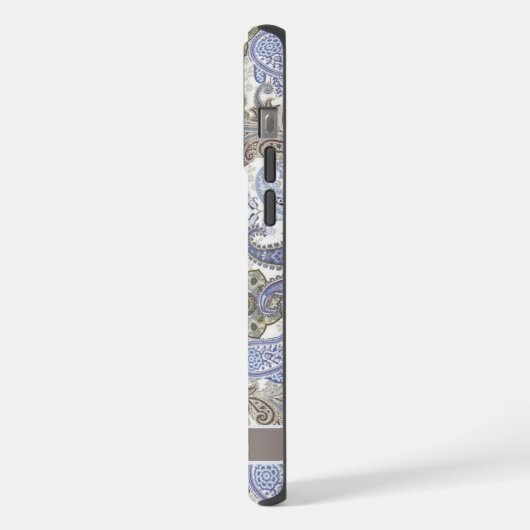 カスタマイズ可能なブルーパープルグレーホワイトペイズリー iPhoneケース (左側面)