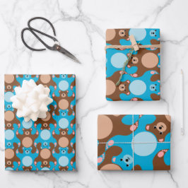 カスタマイズ可能なブルーブラウンテディベア面分割WP3 ラッピングペーパーシート