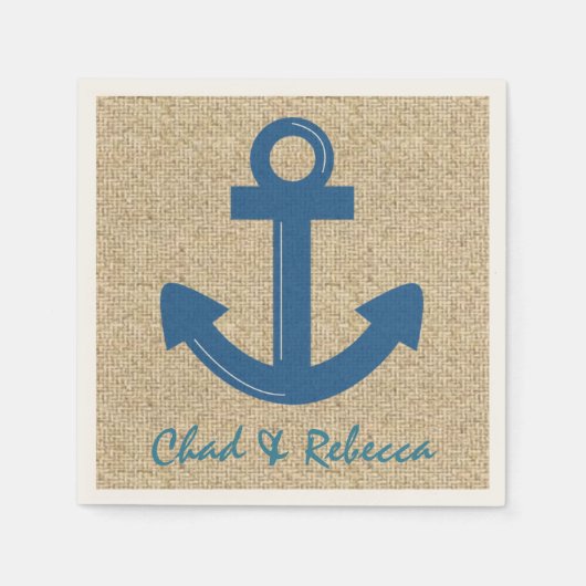 カスタマイズ可能なブルーラップいかり紙ナプキン スタンダードカクテルナプキン (正面)