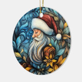 カスタマイズ可能なブルーヴィンテージサンタクリスマス セラミックオーナメント (左)
