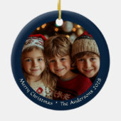 カスタマイズ可能なブルーヴィンテージサンタクリスマス セラミックオーナメント (裏面)