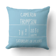 カスタマイズ可能なブルー誕生統計ベビー子供部屋枕