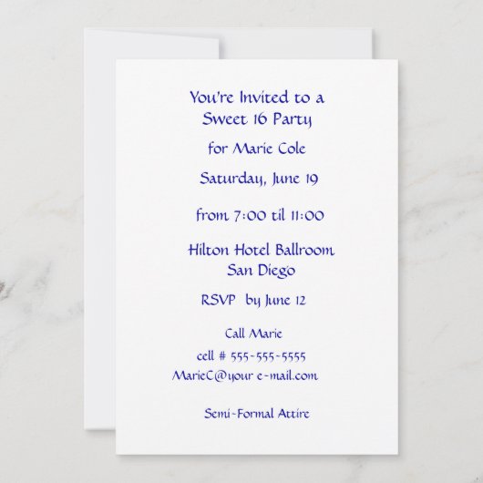 カスタマイズ可能なブロードウェイの玄関ひさしの菓子16のライト- 招待状 (裏面)