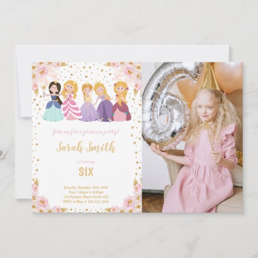 カスタマイズ可能なプリンセスパーティの招待状 子供へ 招待状 (正面)
