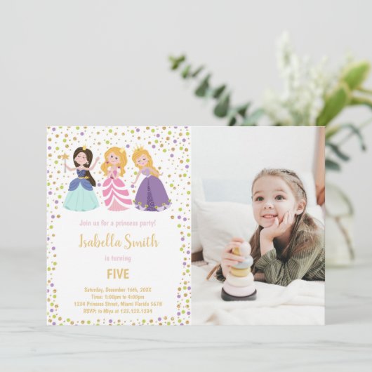 カスタマイズ可能なプリンセスパーティの招待状 子供へ 招待状 (スタンド正面)