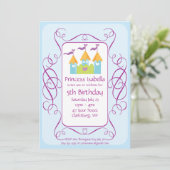 カスタマイズ可能なプリンセス誕生日パーティ 招待状 (スタンド正面)