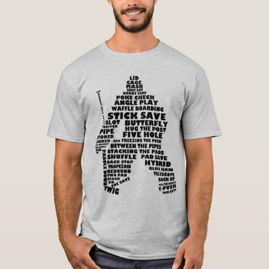 カスタマイズ可能なプリントのホッケーのゴールキーパーのタイポグラフィのティー Tシャツ (正面)