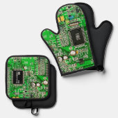 カスタマイズ可能なプリント基板 – 緑オタク系の色 鍋つかみ&鍋敷きセット (正面/裏面)