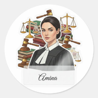 カスタマイズ可能なプロフェッショナル弁護士ステッカー(名前入り) ラウンドシール