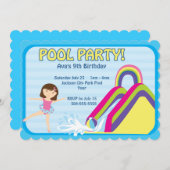 カスタマイズ可能なプールを囲んでのパーティの誕生日 招待状 (正面/裏面)