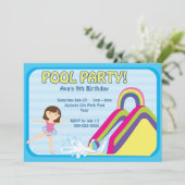 カスタマイズ可能なプールパーティー誕生日 招待状 (スタンド正面)