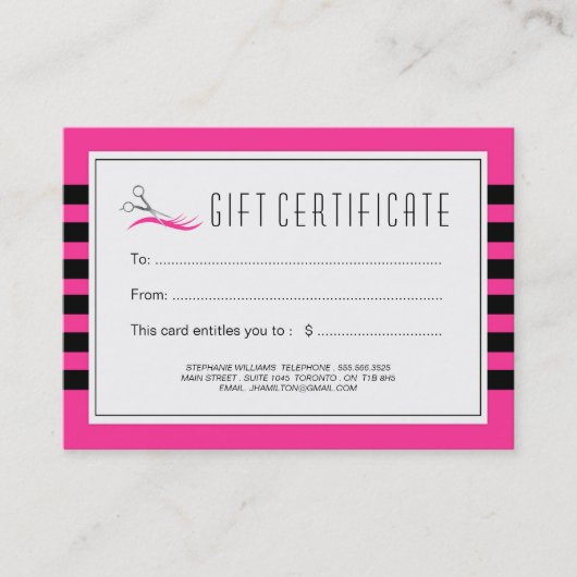 カスタマイズ可能なヘアーサロンのギフト券 割引カード (正面)