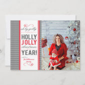 カスタマイズ可能なヘリンボーンホリーすてきクリスマス シーズンカード (正面)