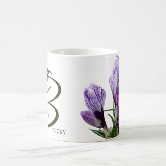 カスタマイズ可能なベッキー名紫色の花トレンディーboho コーヒーマグカップ (中央)