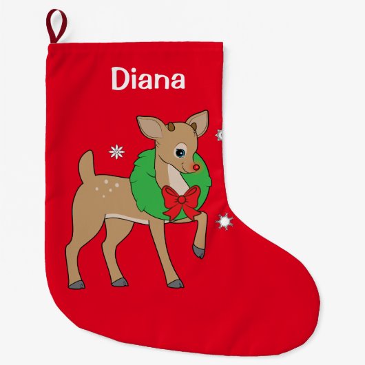 カスタマイズ可能なベビーのトナカイのクリスマスのリース ラージクリスマスストッキング (正面)
