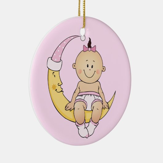 カスタマイズ可能なベビーの初めてのクリスマスの月の女の子 セラミックオーナメント (右)
