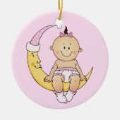カスタマイズ可能なベビーの初めてのクリスマスの月の女の子 セラミックオーナメント (正面)