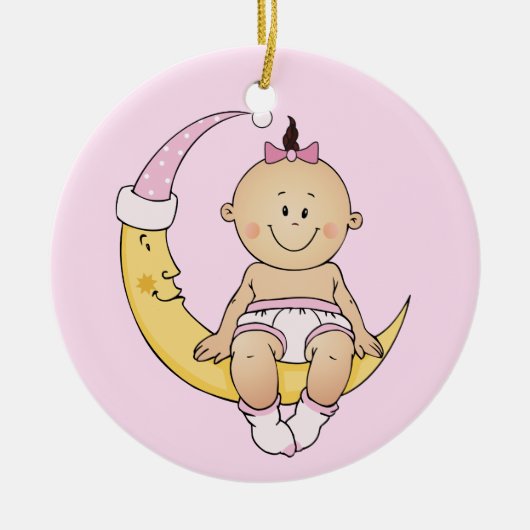 カスタマイズ可能なベビーの初めてのクリスマスの月の女の子 セラミックオーナメント (正面)