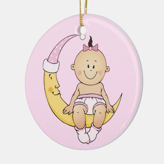 カスタマイズ可能なベビーの初めてのクリスマスの月の女の子 セラミックオーナメント (左)