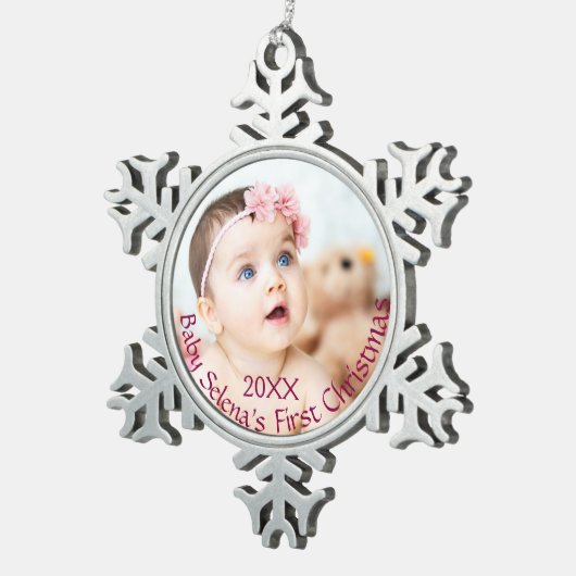 カスタマイズ可能なベビーの初めてのクリスマスオーナメント スノーフレークピューターオーナメント (右)