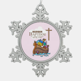 カスタマイズ可能なベビーガールバプティスノアの箱舟 スノーフレークピューターオーナメント